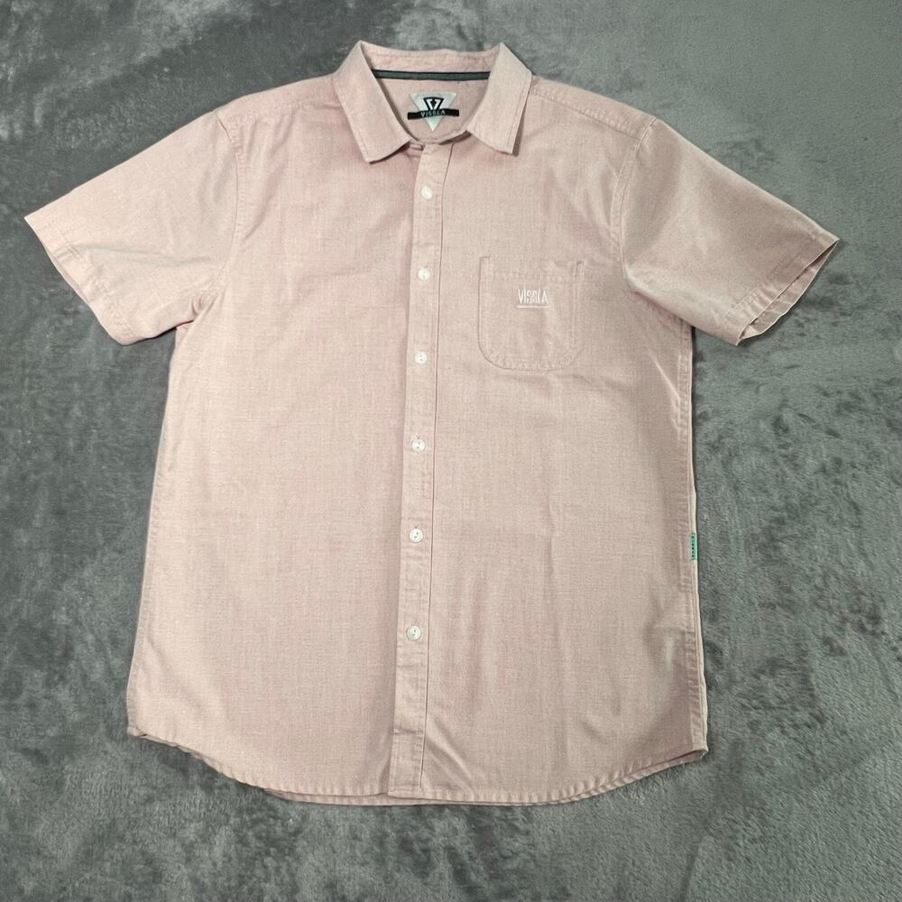Vissla Mens Medium Pink Short Sleeve Button Up Shirt Surf Skate Coastal Pocket